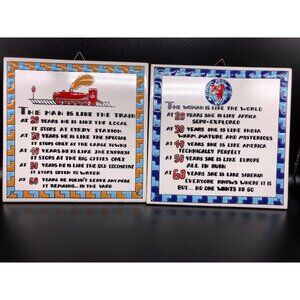 Set of Decorative Tiles, Couples, Funny Gift, Hand Painted in Greece